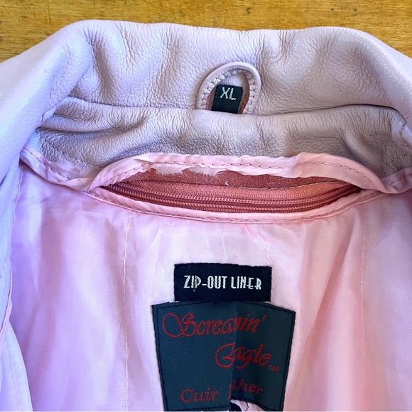 SCREAMING EAGLE Pink Leather Cinched Waist Jacket - Removable Liner - XL - Picture 6 of 12